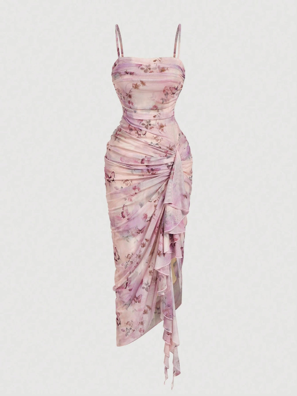 Skyraze Women's Floral Print Sleeveless Midi Dress With Ruffle Hem,