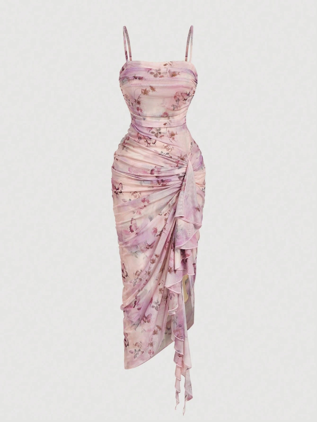 Skyraze Women's Floral Print Sleeveless Midi Dress With Ruffle Hem,