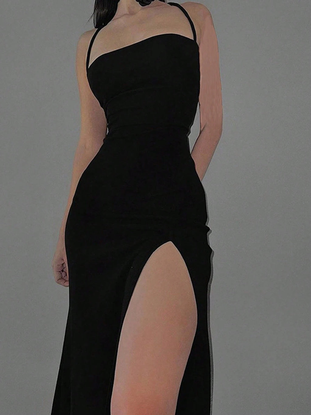 Dresses Solid Color Spaghetti Strap Large Backless Hip Pleats Large