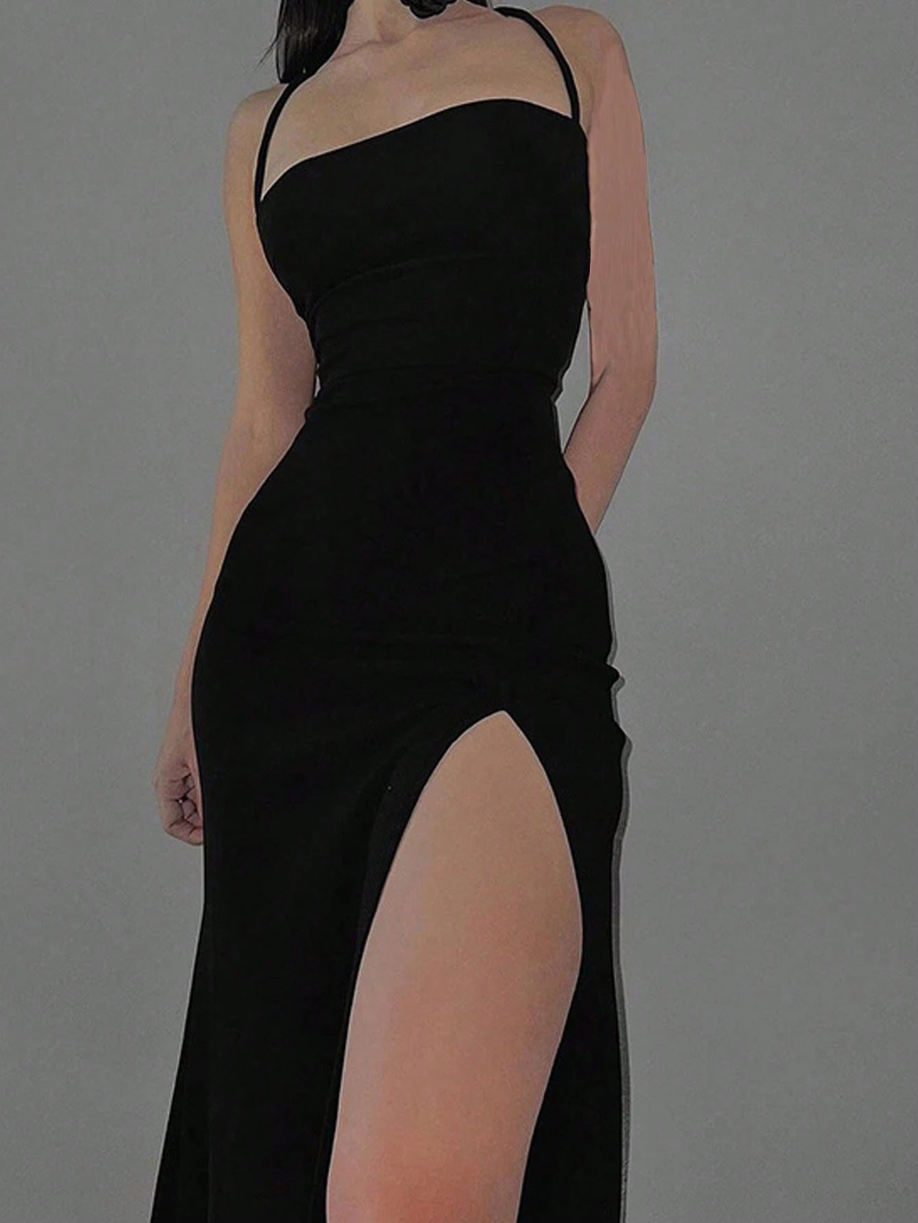 Dresses Solid Color Spaghetti Strap Large Backless Hip Pleats Large