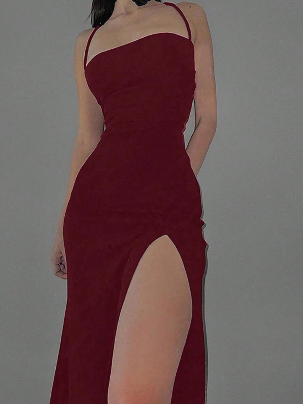 Dresses Solid Color Spaghetti Strap Large Backless Hip Pleats Large