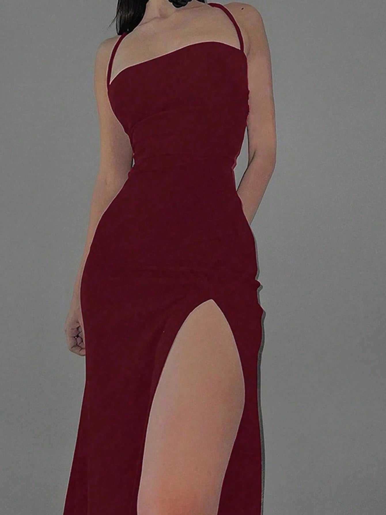 Dresses Solid Color Spaghetti Strap Large Backless Hip Pleats Large