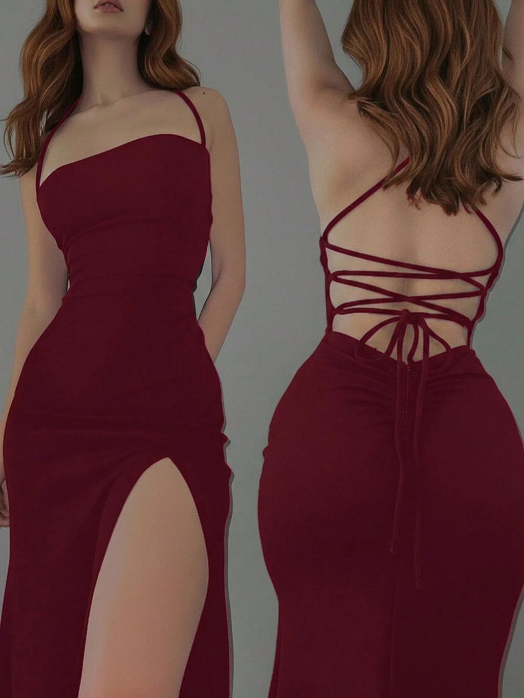 Dresses Solid Color Spaghetti Strap Large Backless Hip Pleats Large