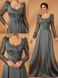 Serin Dusty Blue Spring Elegant Formal Dinner Evening Wedding Luxurious Beaded Sequin Floral Sheer Sleeve