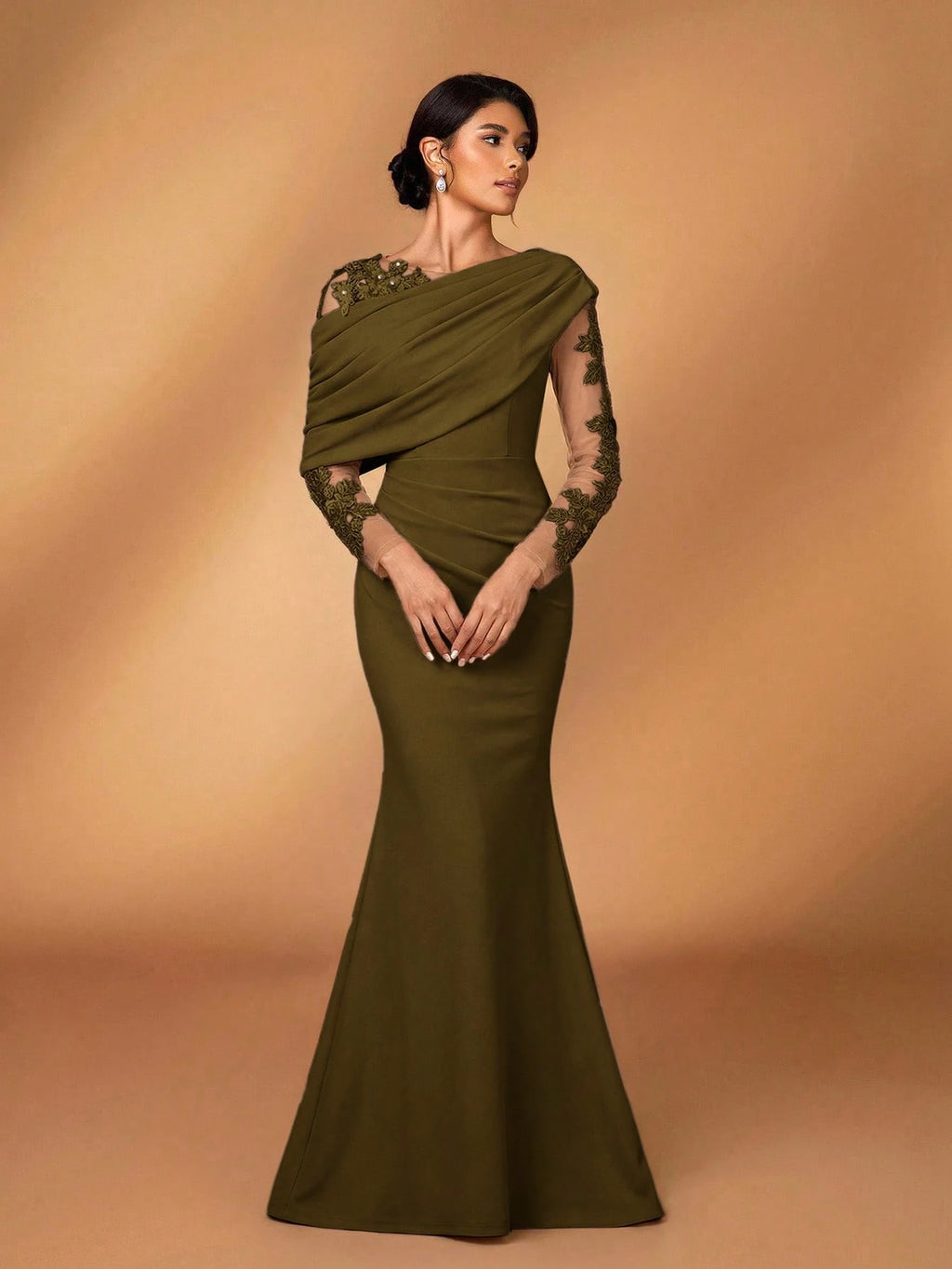 Serin Elegant Burgundy Summer Elastic Knit Contrast Mesh Asymmetric Shoulder Mermaid Hem Dress,Suitable For - image 3