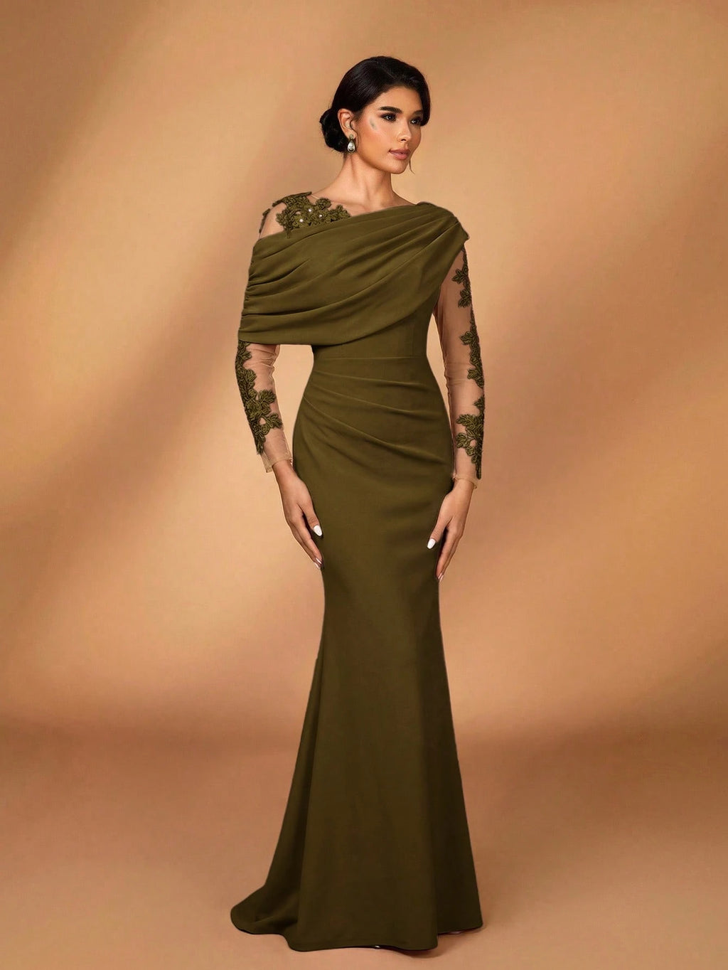 Serin Elegant Burgundy Summer Elastic Knit Contrast Mesh Asymmetric Shoulder Mermaid Hem Dress,Suitable For - image 4
