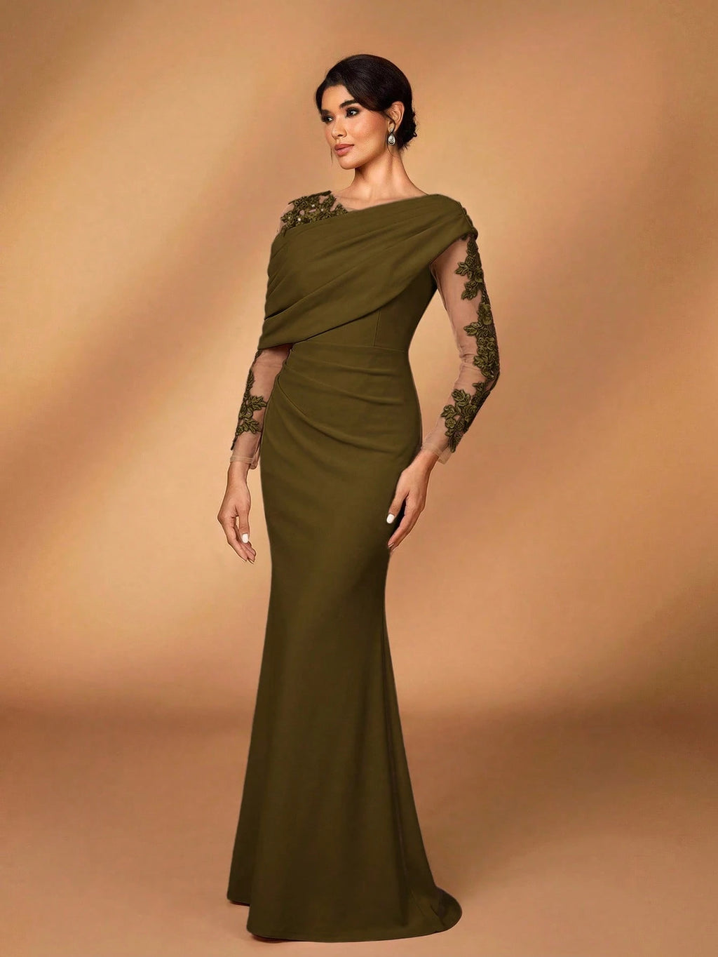 Serin Elegant Burgundy Summer Elastic Knit Contrast Mesh Asymmetric Shoulder Mermaid Hem Dress,Suitable For - image 5