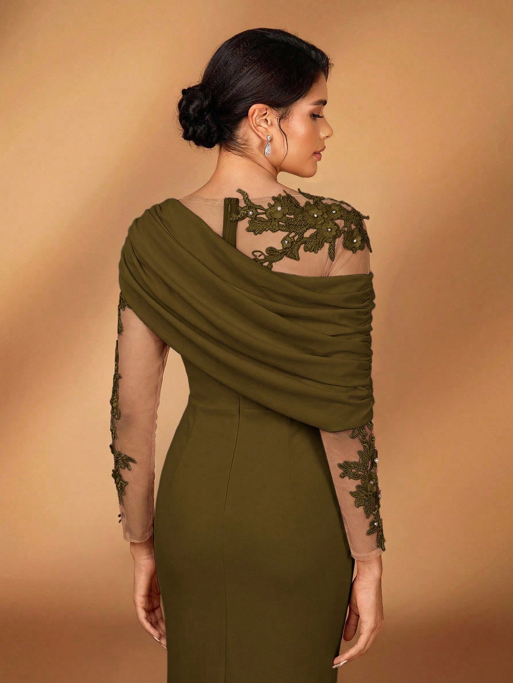 Serin Elegant Burgundy Summer Elastic Knit Contrast Mesh Asymmetric Shoulder Mermaid Hem Dress,Suitable For - image 7