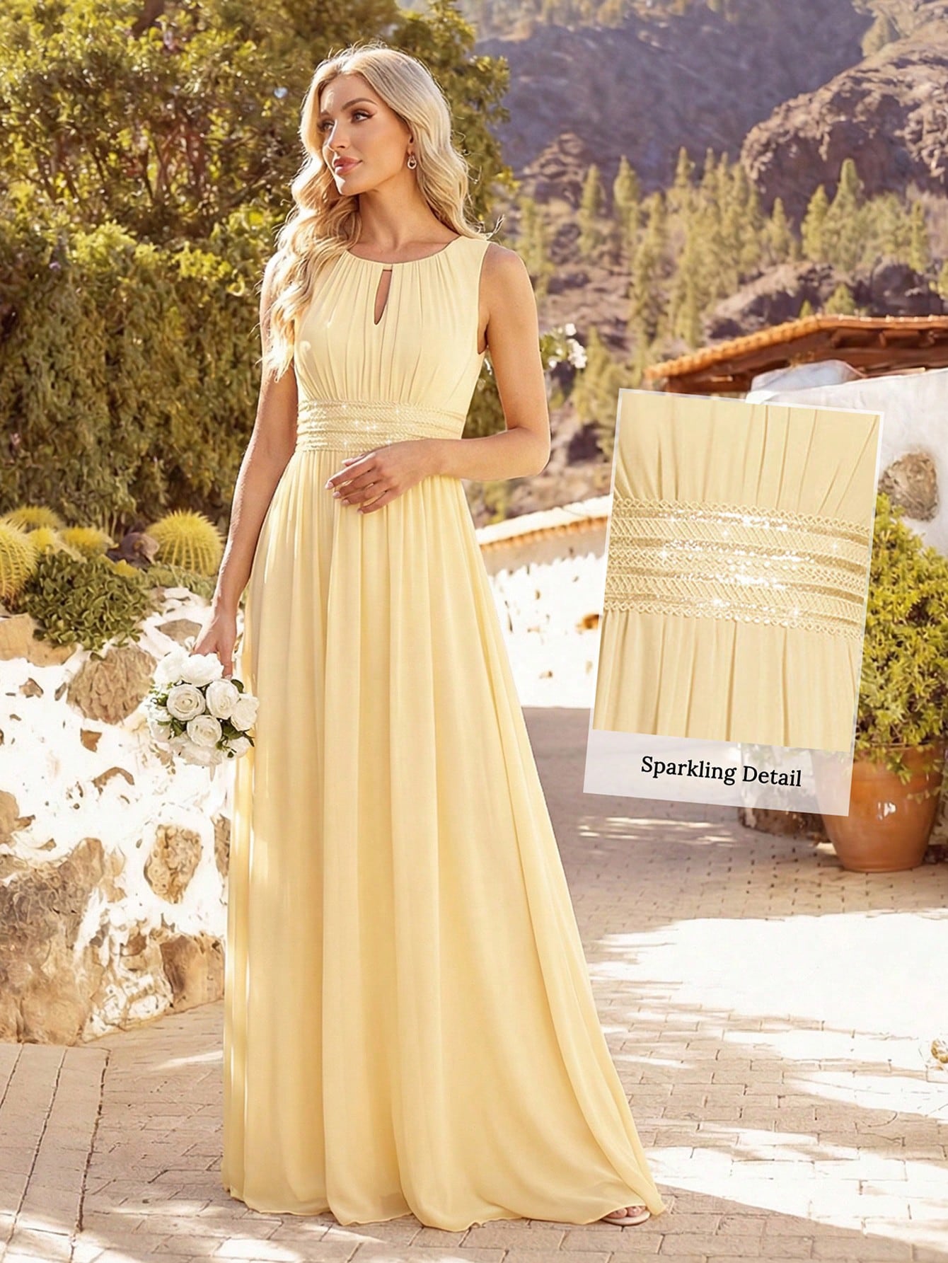 Romantic Chiffon Backless Ruffle Detail Light Blue Bridesmaid Dress,