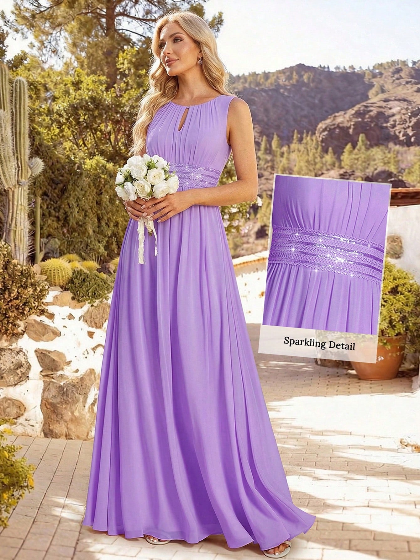 Romantic Chiffon Backless Ruffle Detail Light Blue Bridesmaid Dress,