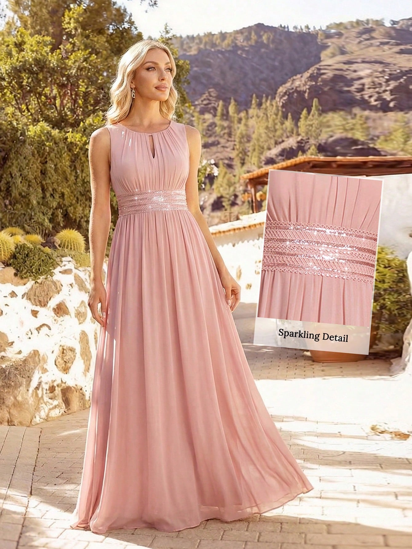 Romantic Chiffon Backless Ruffle Detail Light Blue Bridesmaid Dress,