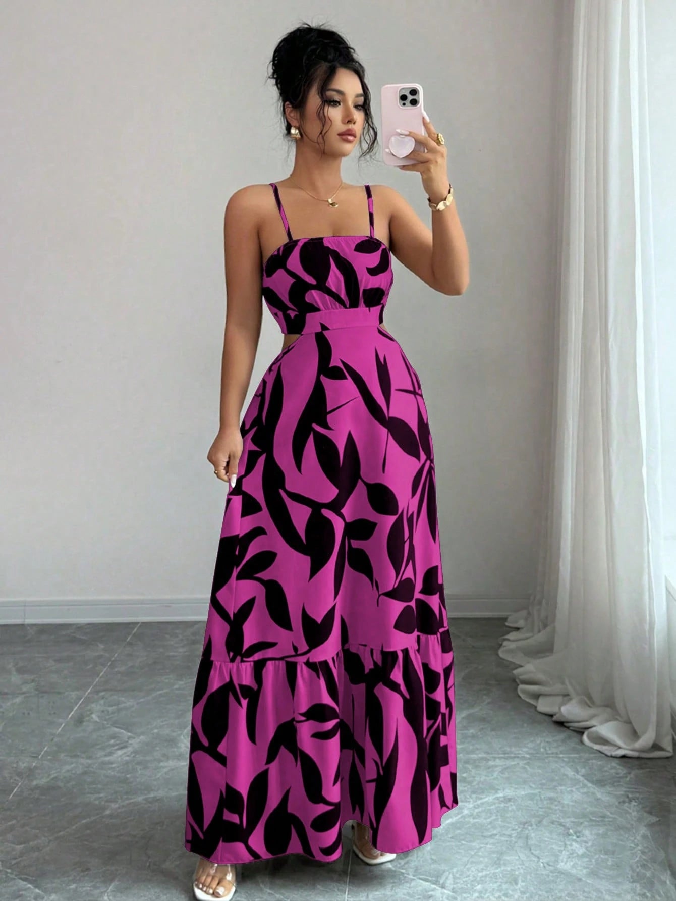 Rafferiza Women's Elegant Printed Waist-Cinched Long Dress - image 12