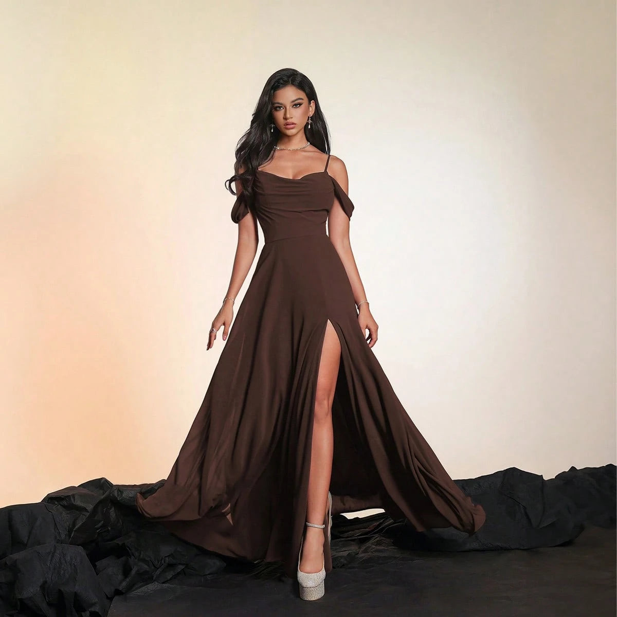 Women's Solid Color Long High-End Formal Evening Gown, Elegant Bridesmaid Dress Wedding Spring - image 17