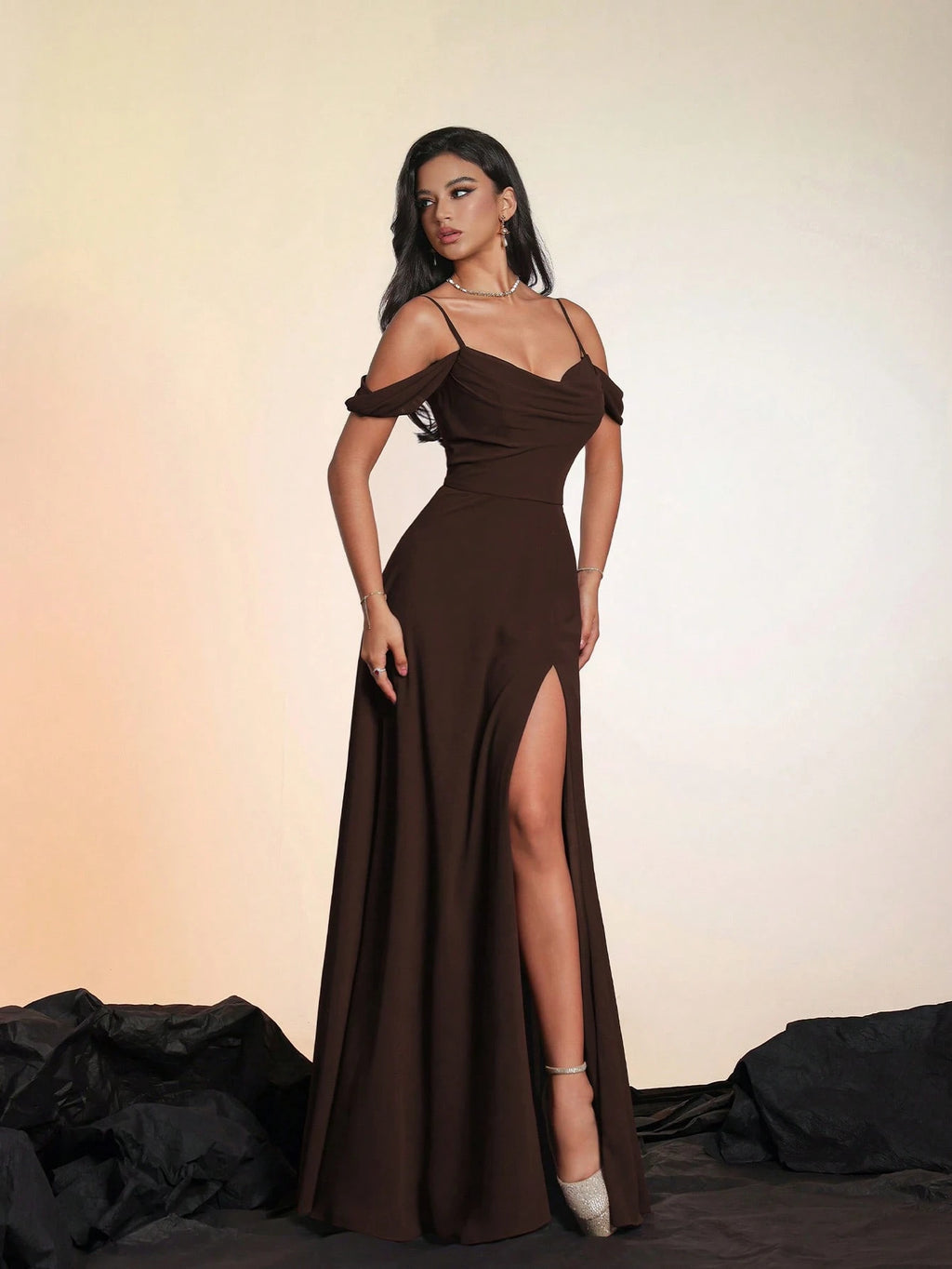 Women's Solid Color Long High-End Formal Evening Gown, Elegant Bridesmaid Dress Wedding Spring - image 13