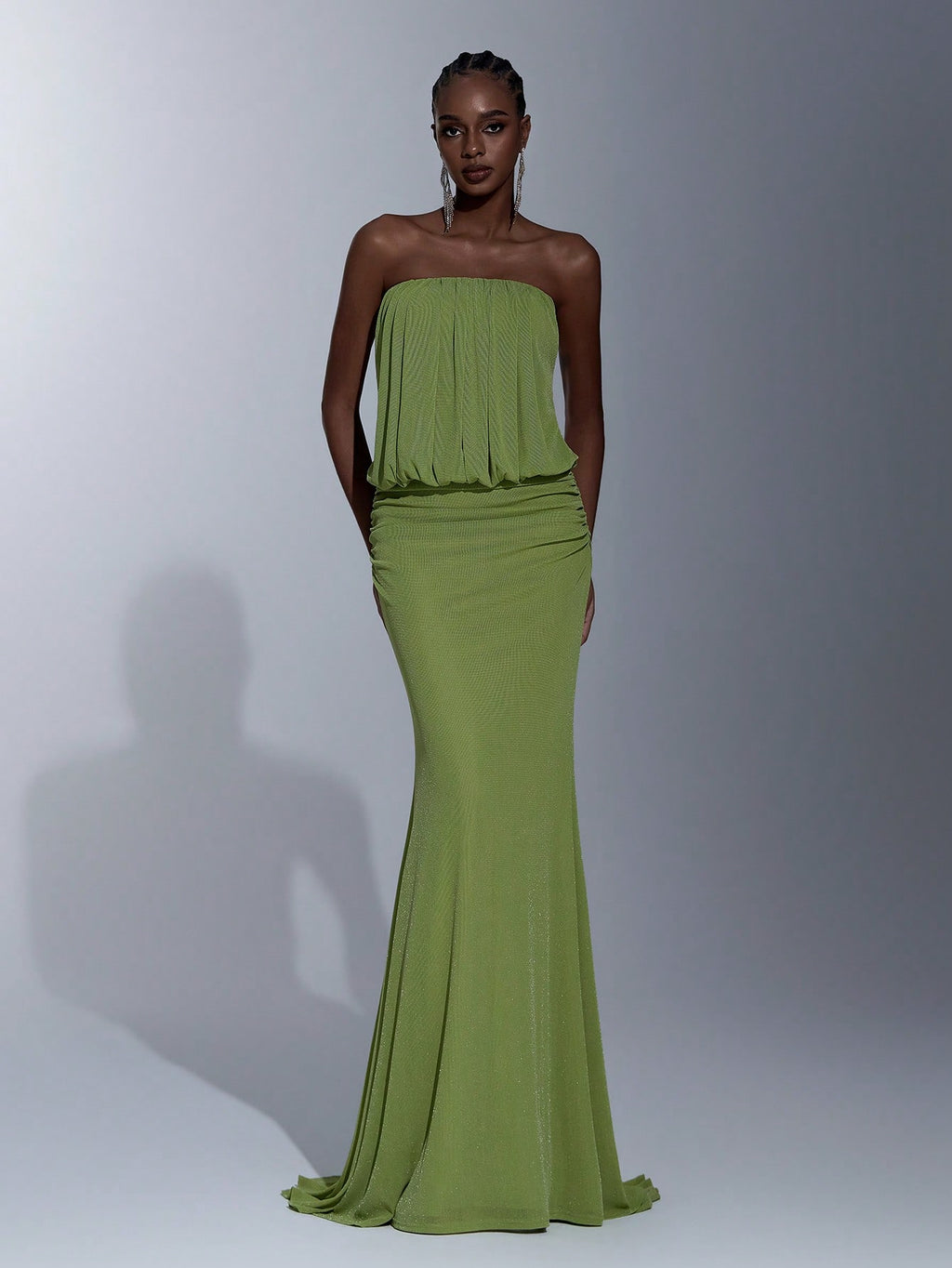 Elitara Elegant Olive Green Spring Knitted Cold-Shoulder Bodycon Dress,Wasteland Style Pleated Flared Hem - image 3
