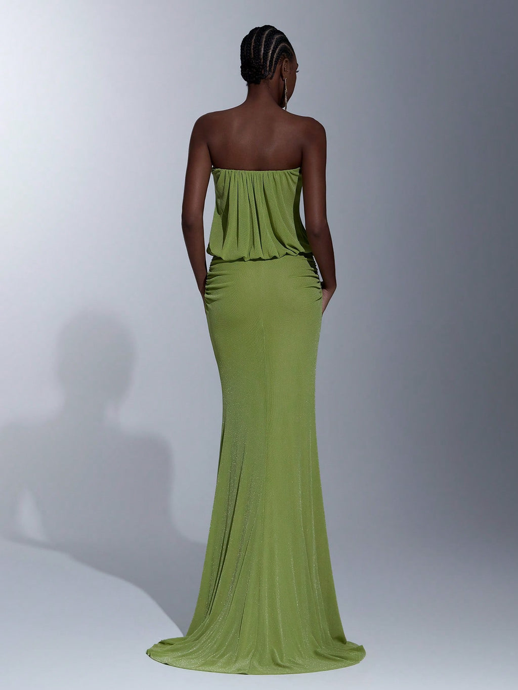 Elitara Elegant Olive Green Spring Knitted Cold-Shoulder Bodycon Dress,Wasteland Style Pleated Flared Hem - image 4