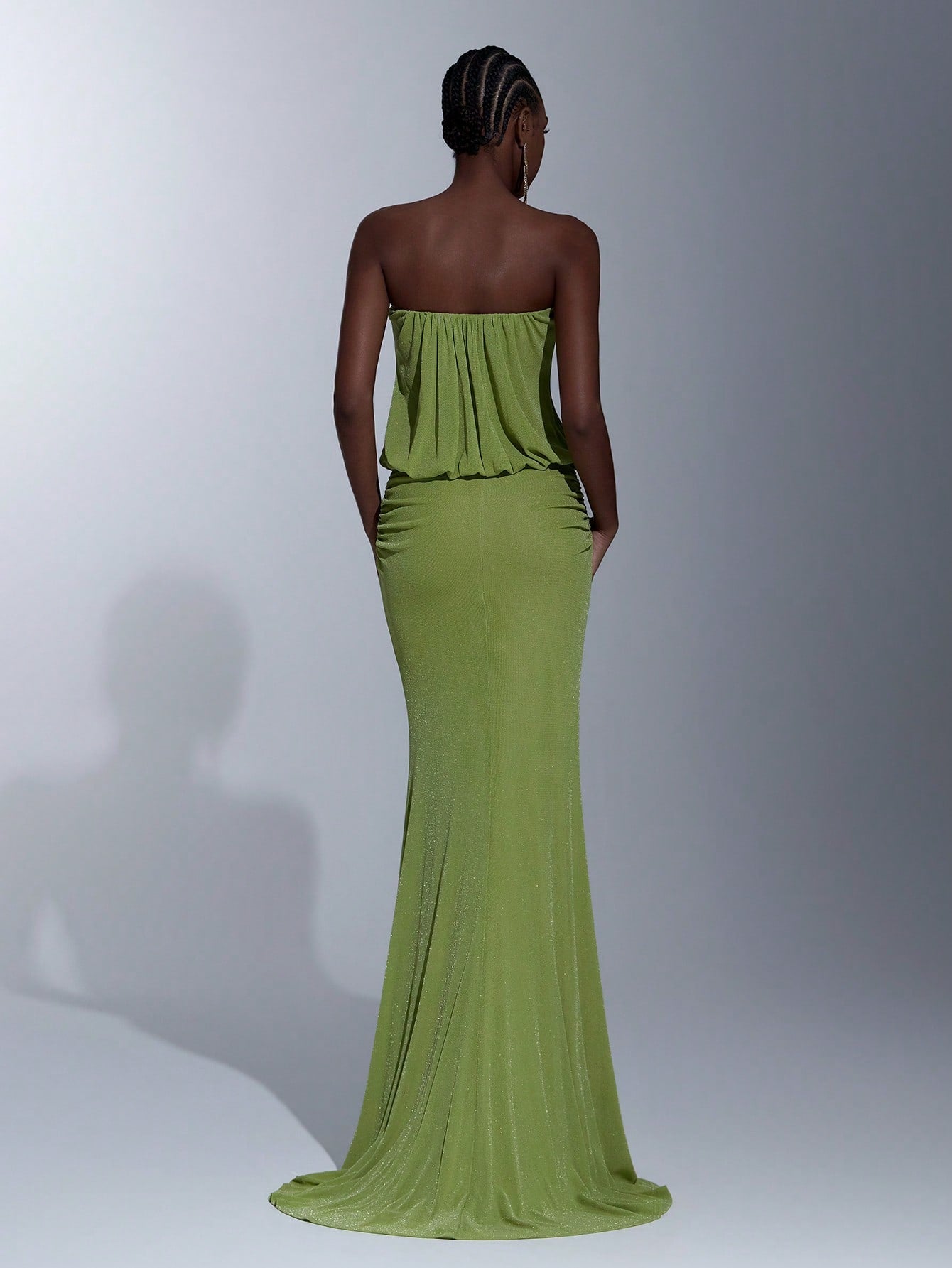 Elitara Elegant Olive Green Spring Knitted Cold-Shoulder Bodycon Dress,Wasteland Style Pleated Flared Hem - image 4