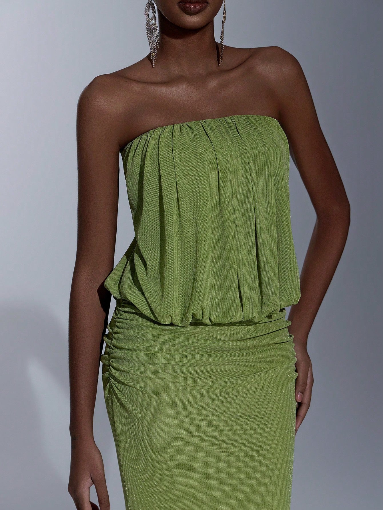 Elitara Elegant Olive Green Spring Knitted Cold-Shoulder Bodycon Dress,Wasteland Style Pleated Flared Hem - image 2