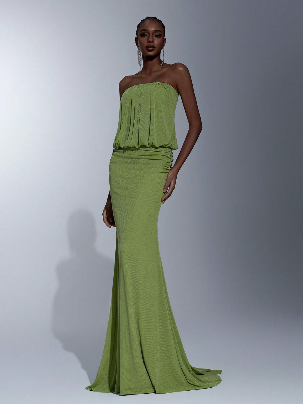 Elitara Elegant Olive Green Spring Knitted Cold-Shoulder Bodycon Dress,Wasteland Style Pleated Flared Hem