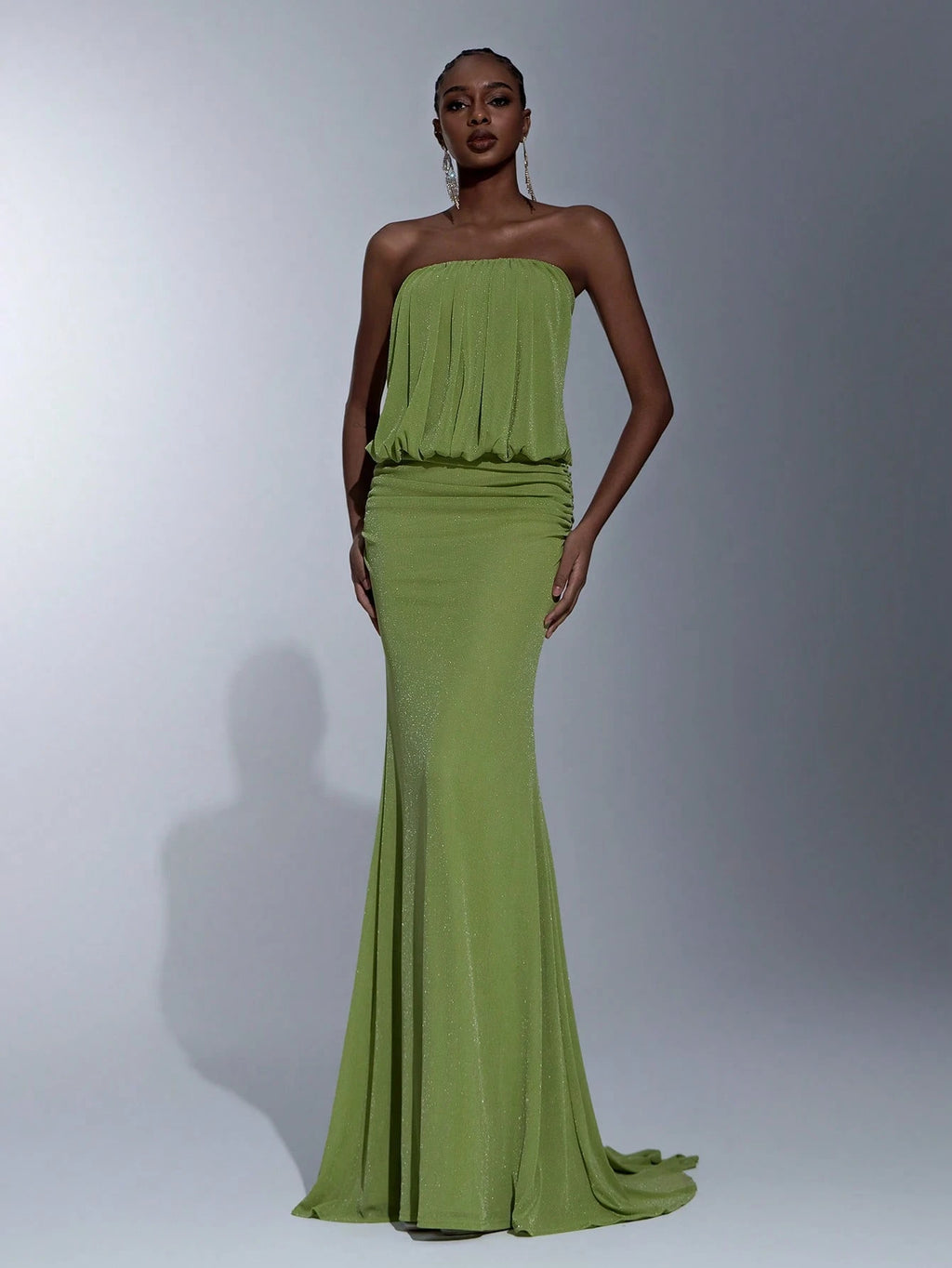 Elitara Elegant Olive Green Spring Knitted Cold-Shoulder Bodycon Dress,Wasteland Style Pleated Flared Hem - image 6