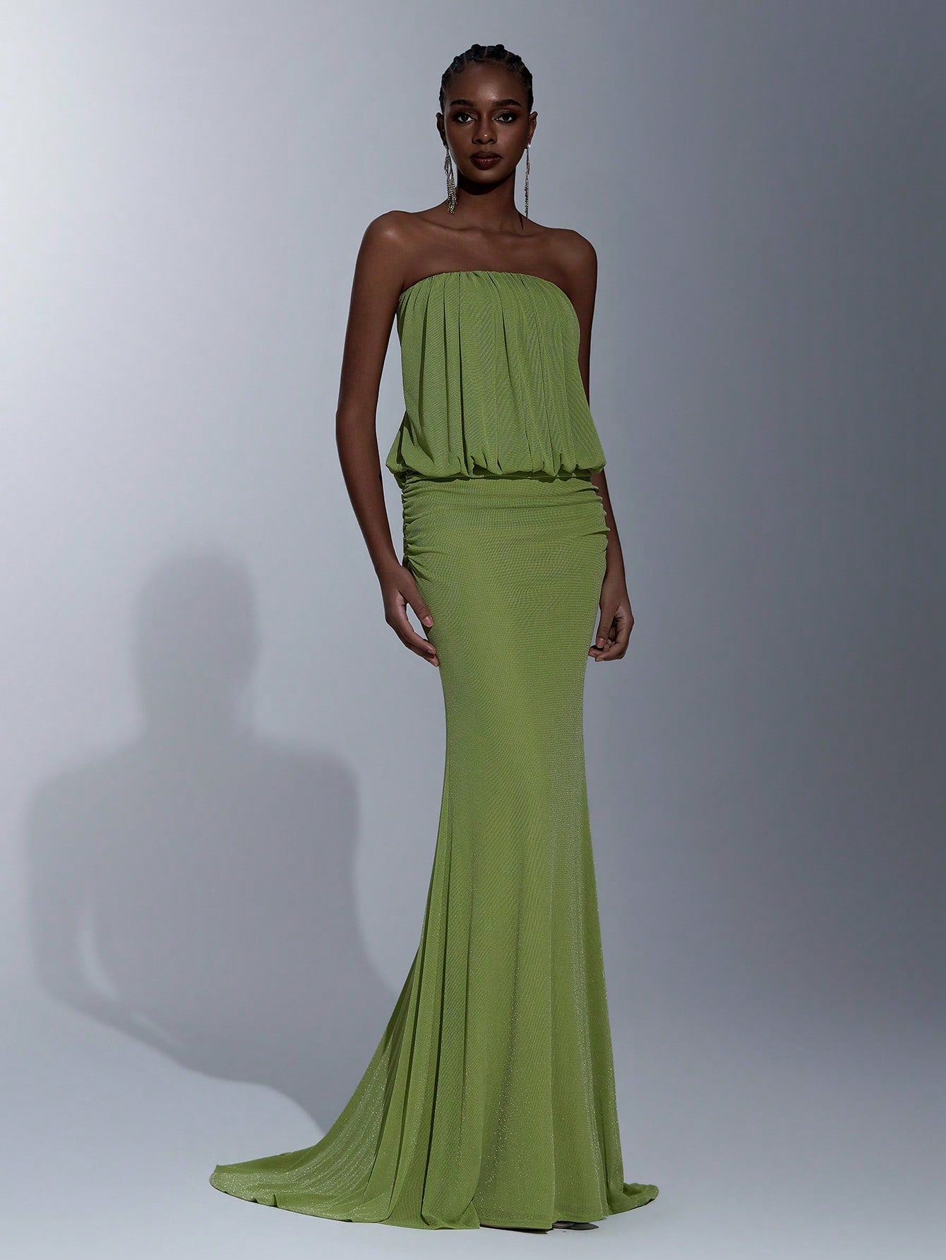 Elitara Elegant Olive Green Spring Knitted Cold-Shoulder Bodycon Dress,Wasteland Style Pleated Flared Hem - image 7