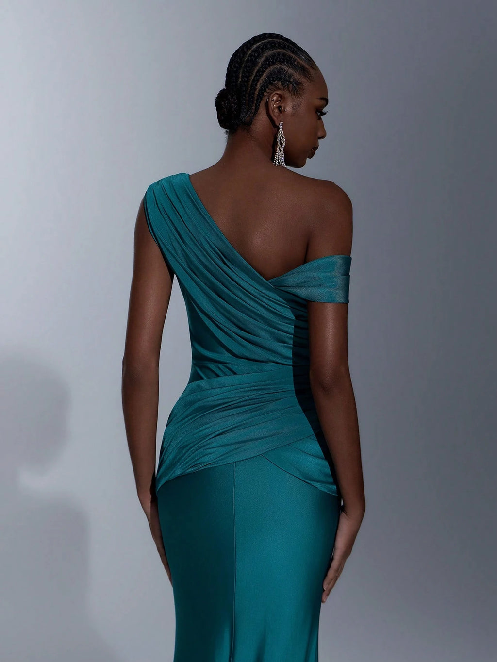 Elitara Teal Summer Elegant Bridesmaid Formal Party Wedding Dress,Asymmetric Shoulder Metal Buckle Ruched - image 8