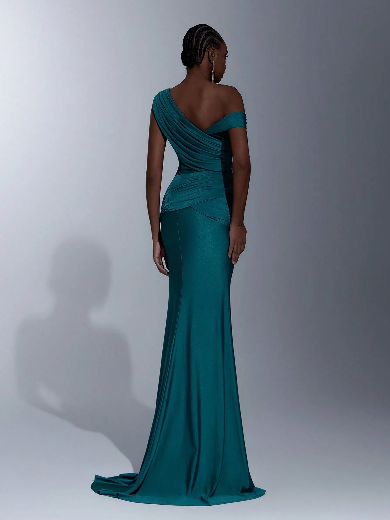 Elitara Teal Summer Elegant Bridesmaid Formal Party Wedding Dress,Asymmetric Shoulder Metal Buckle Ruched - image 3
