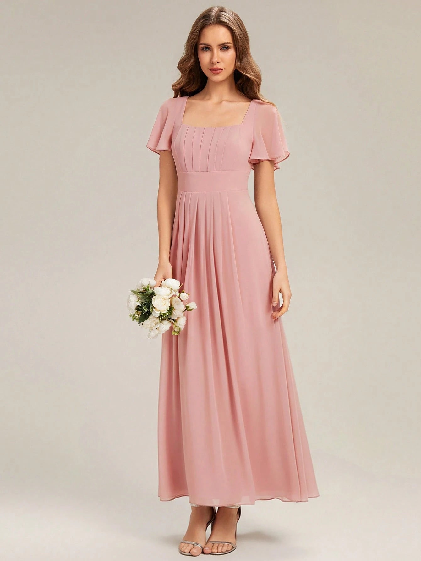 EVERPRETTY Elegant Chiffon Short Sleeve Square Neck Bridesmaid Dress, Autumn Wedding Guest Evening Gown, - image 10