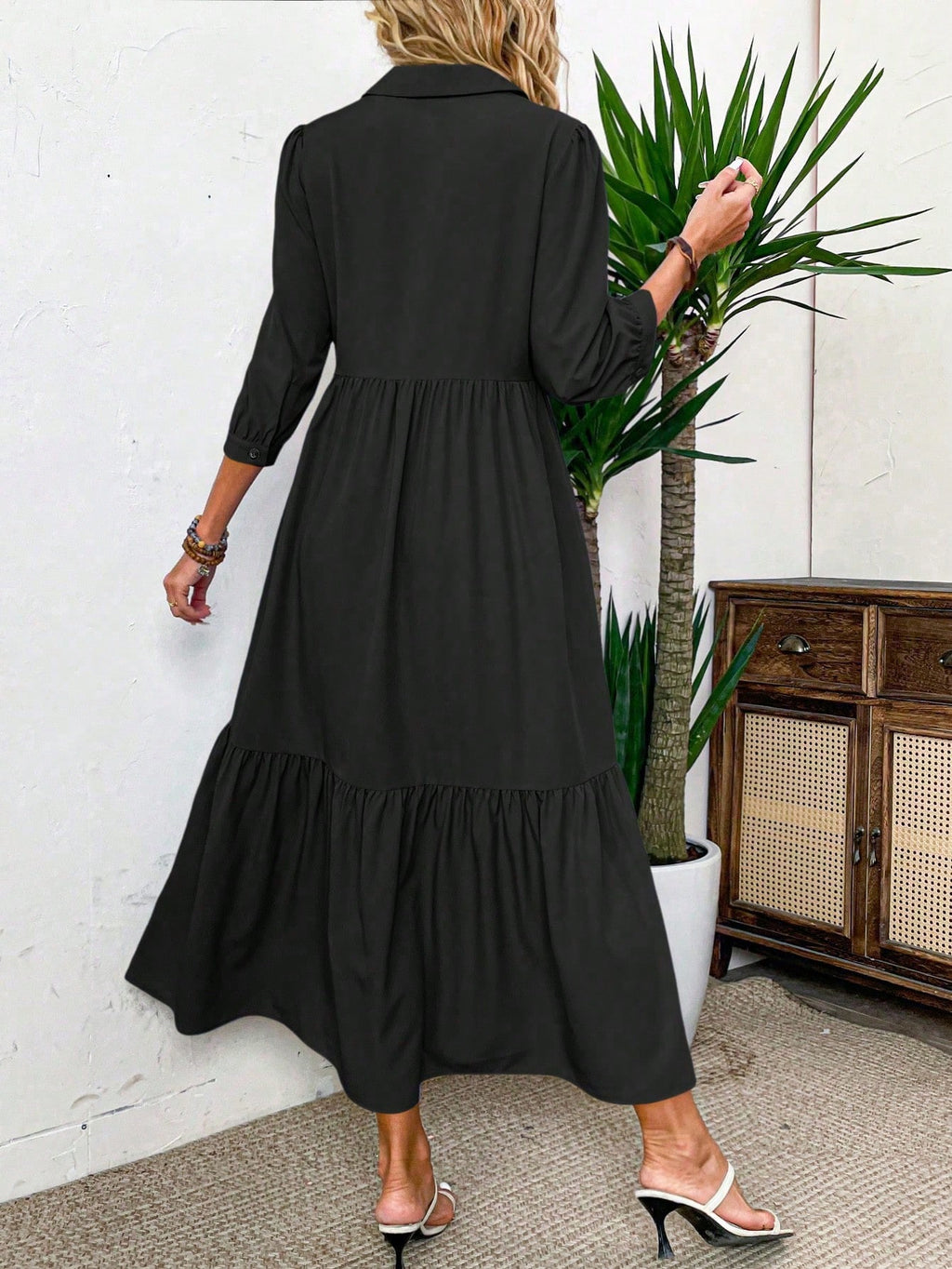 EMERY ROSE Women Solid Color Casual Short Sleeve Dress Maxi Women