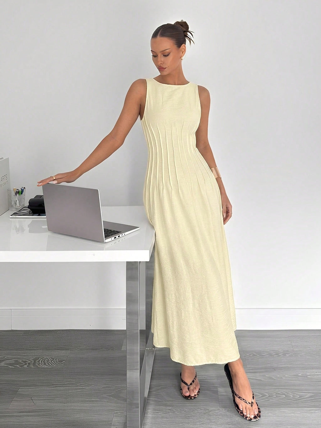 Siren Gaze New Summer Waist Ruched A-Line Long Dress, Slimming,Summer