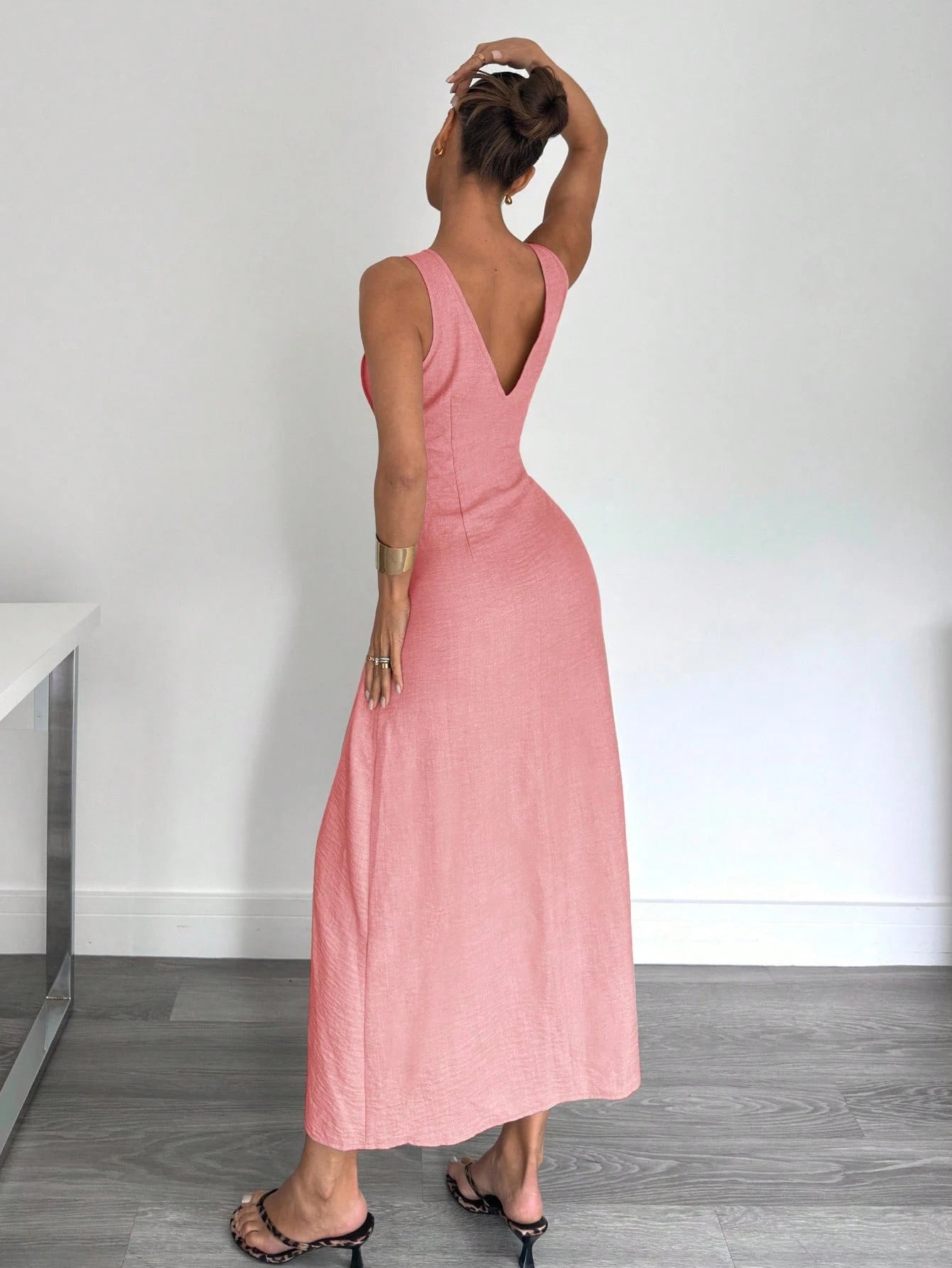 Siren Gaze New Summer Waist Ruched A-Line Long Dress, Slimming Solid