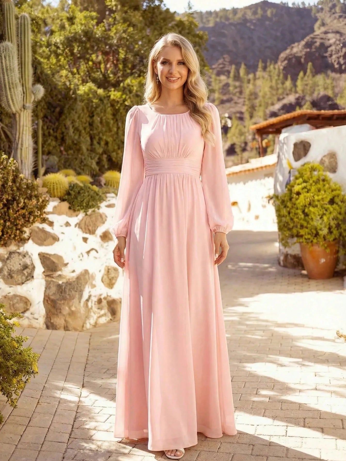 EVERPRETTY Elegant Autumn Special Occasion Chiffon Round Neck Lantern
