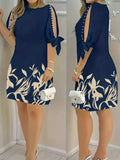 Floral Print Ruffle Sleeve Faux Pearl Embellished Women's Dress,