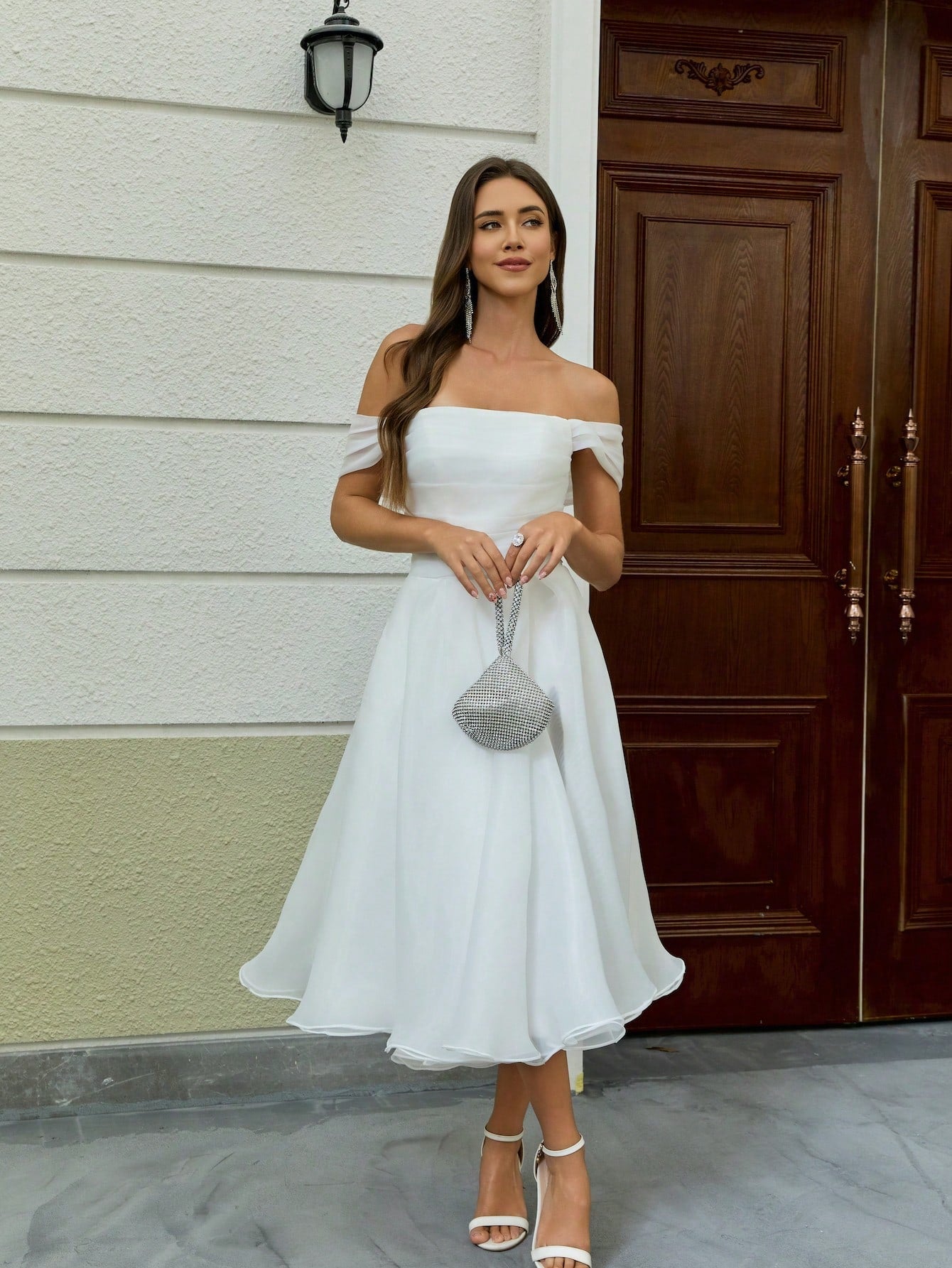YUMIBRAVO Elegant Bridal Wedding Dress, Off-Shoulder Bridal Gown, Pleated Bust Puffy Skirt, White Ladies - image 10