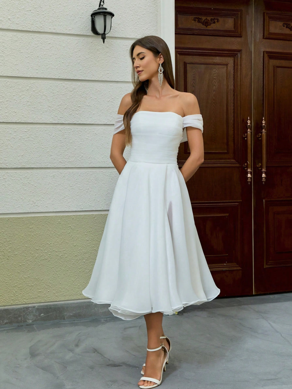YUMIBRAVO Elegant Wedding Dresses Bride, Off The Shoulder Wedding Dresses Bride, Ruched Bust Ball Gown Dress, - image 9