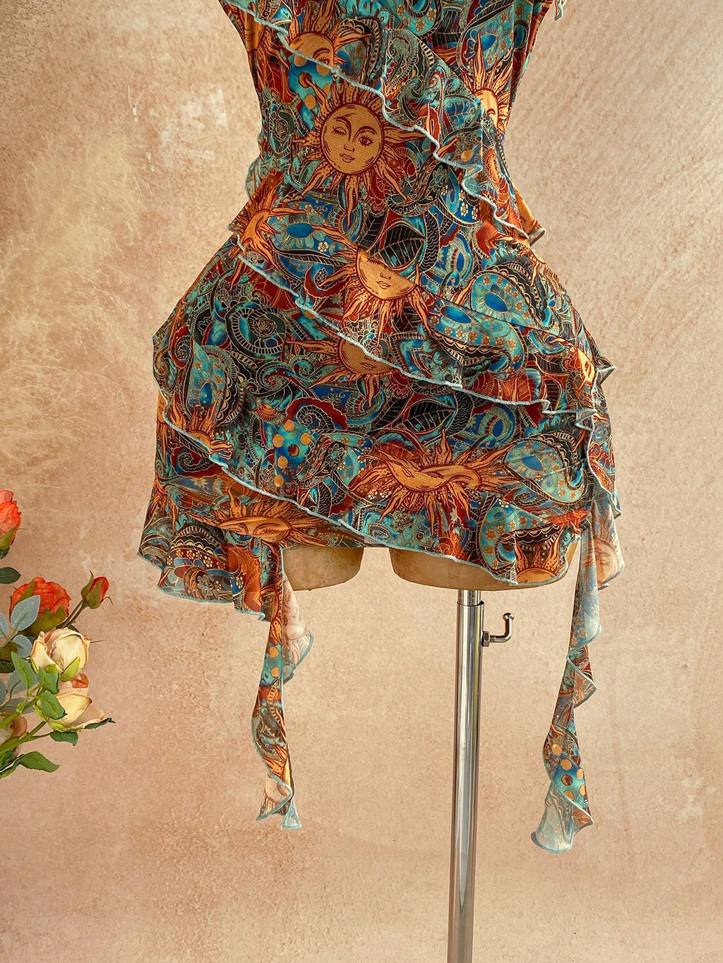 Soleia Women's Vacation Casual Tropical Paisley Print Ruffle Trim Backless Halter Mini Dress Vacation Teal - image 9