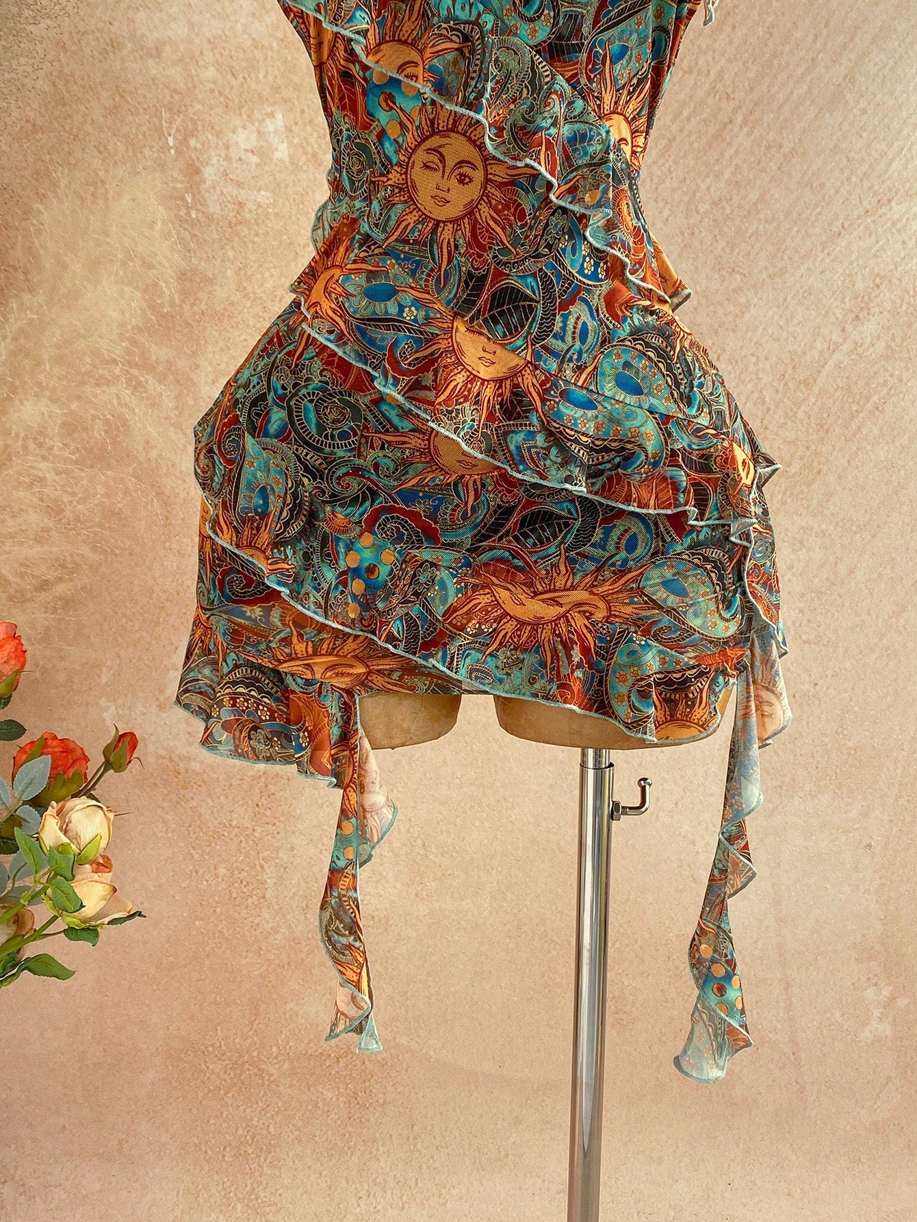 Soleia Women's Vacation Casual Tropical Paisley Print Ruffle Trim Backless Halter Mini Dress Vacation Teal - image 9