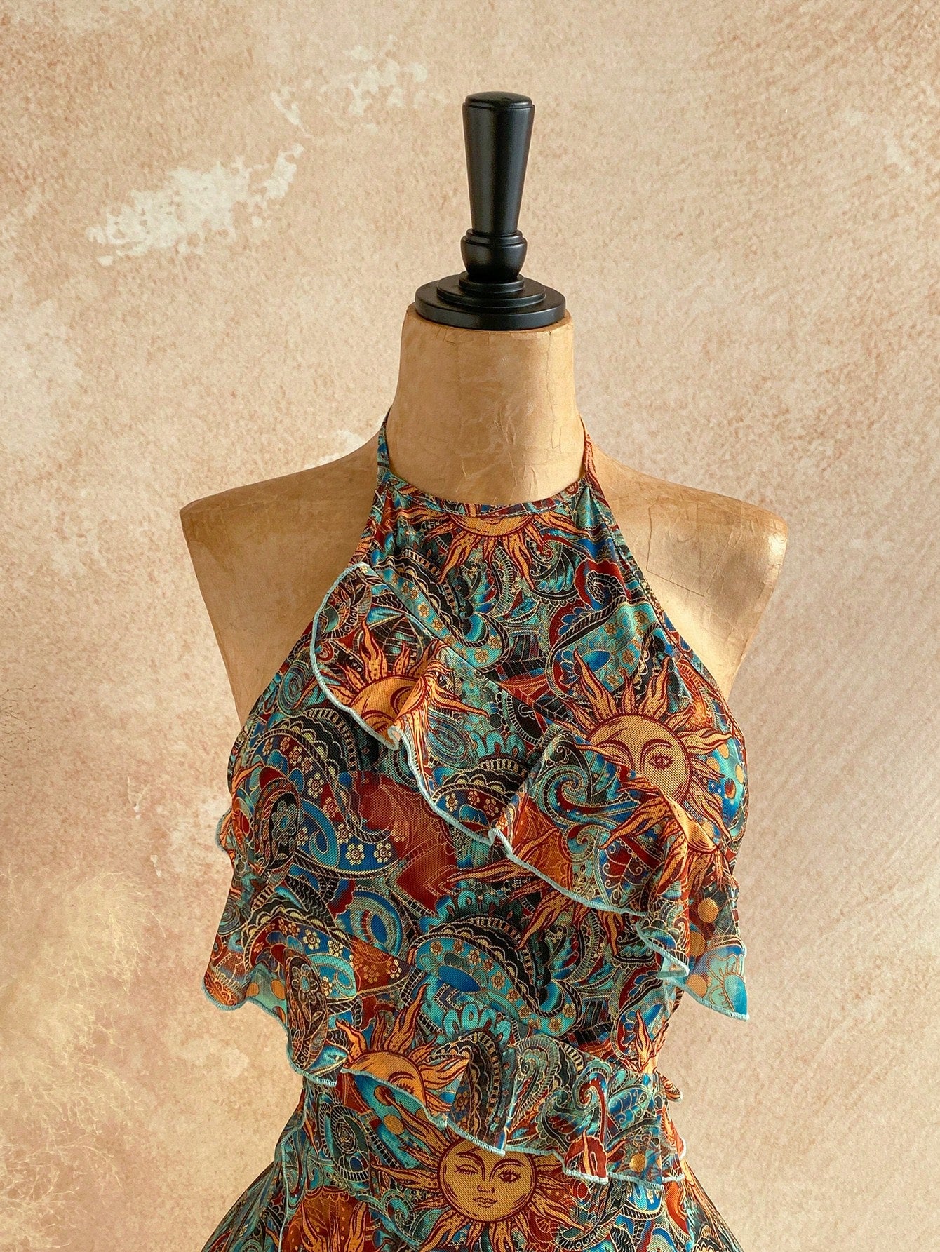 Soleia Women's Vacation Casual Tropical Paisley Print Ruffle Trim Backless Halter Mini Dress Vacation Teal - image 10