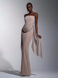 Elitara Sage Green,Summer,Elegant,Formal,Wedding Strapless Dress With Fish Bone & Metal Decor,Back