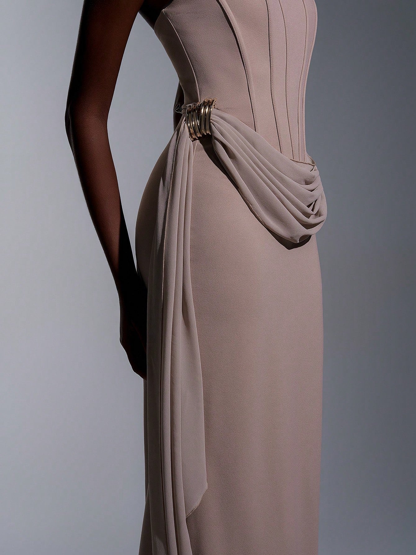 Elitara Sage Green,Summer,Elegant,Formal,Wedding Strapless Dress With Fish Bone & Metal Decor,Back - image 2