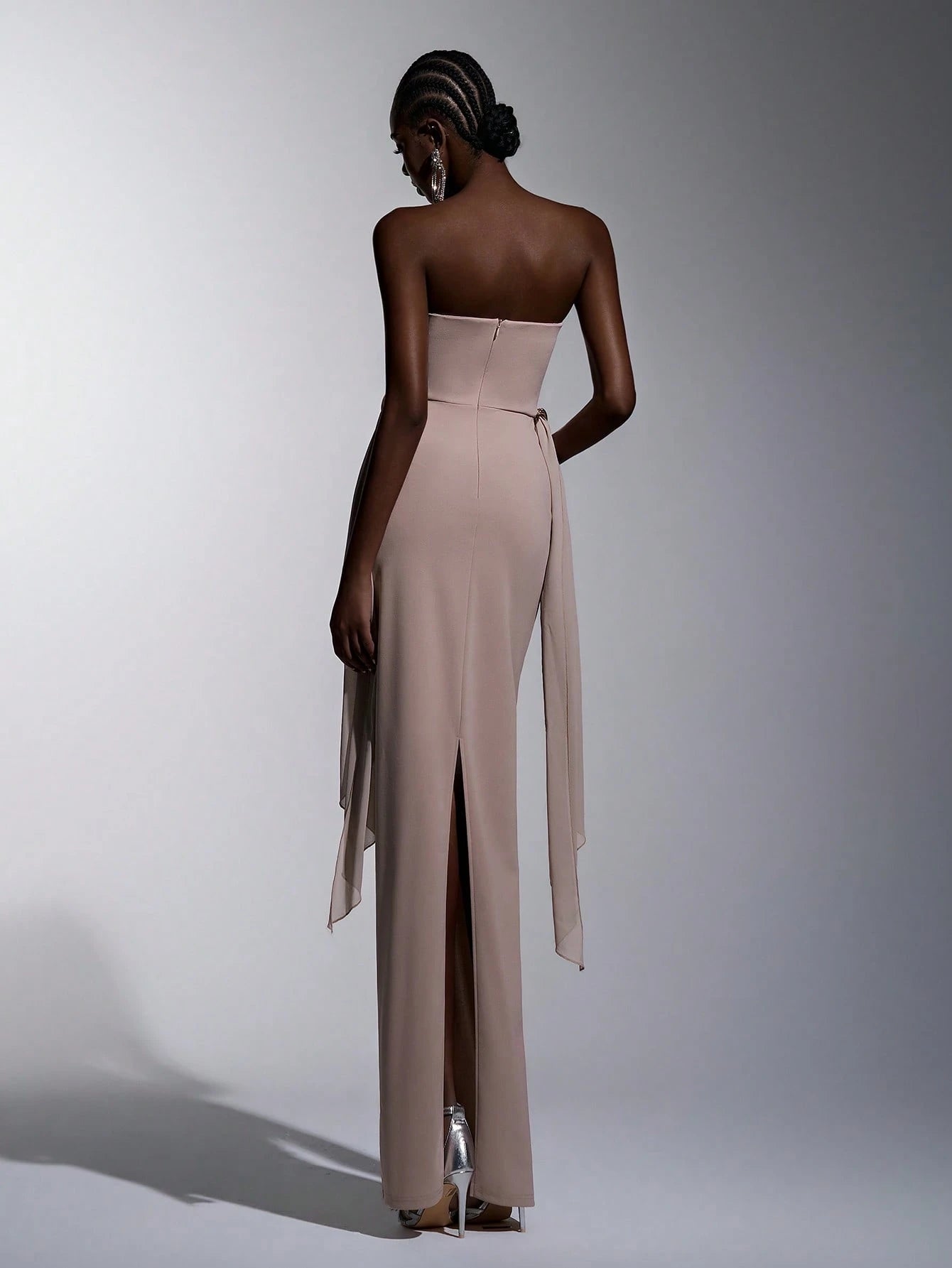 Elitara Sage Green,Summer,Elegant,Formal,Wedding Strapless Dress With Fish Bone & Metal Decor,Back - image 3