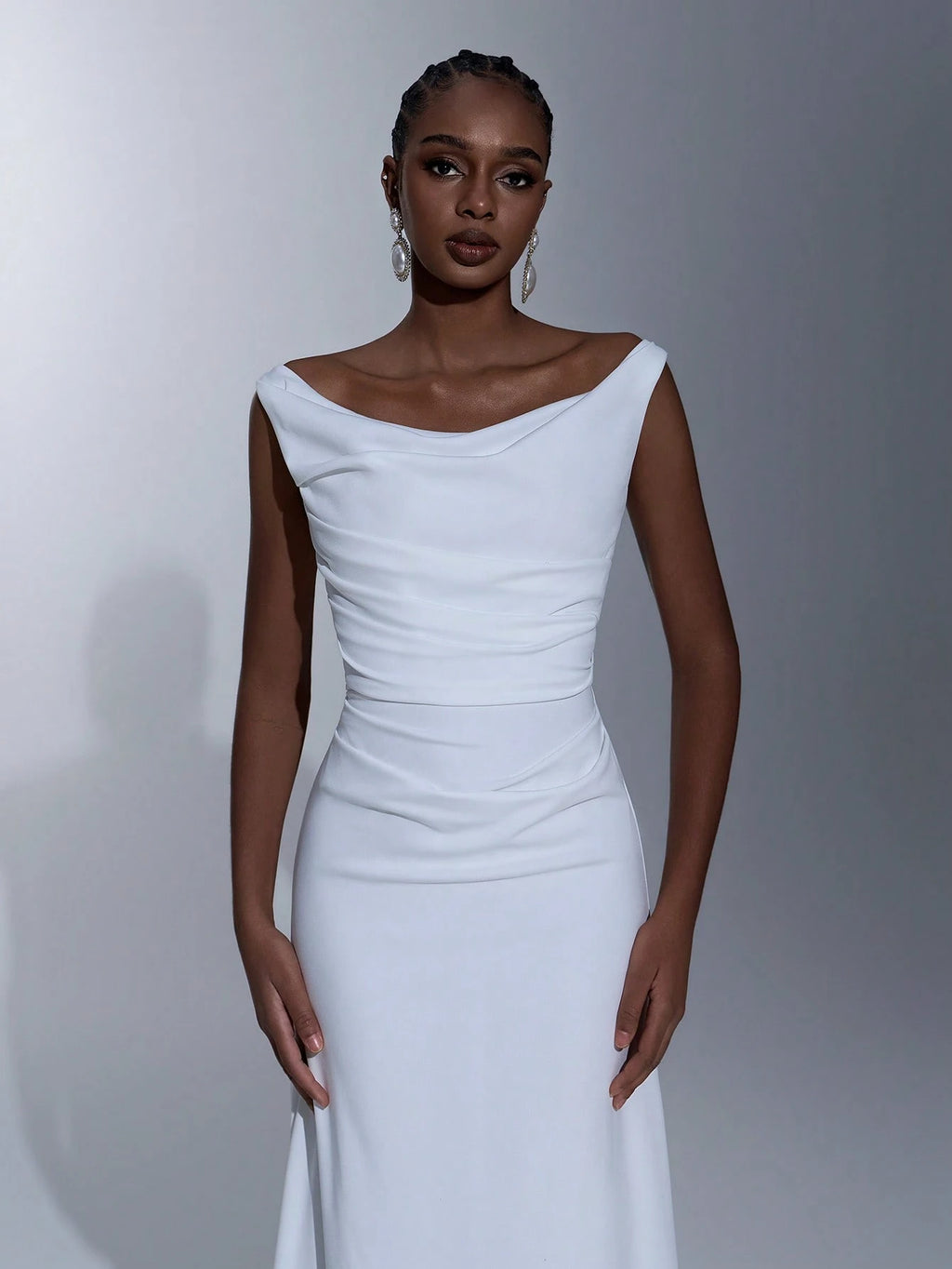 Elitara White Summer Elegant Formal Party Wedding Women's Dress,Southern French Style Deep U-Neck Pleated - image 3