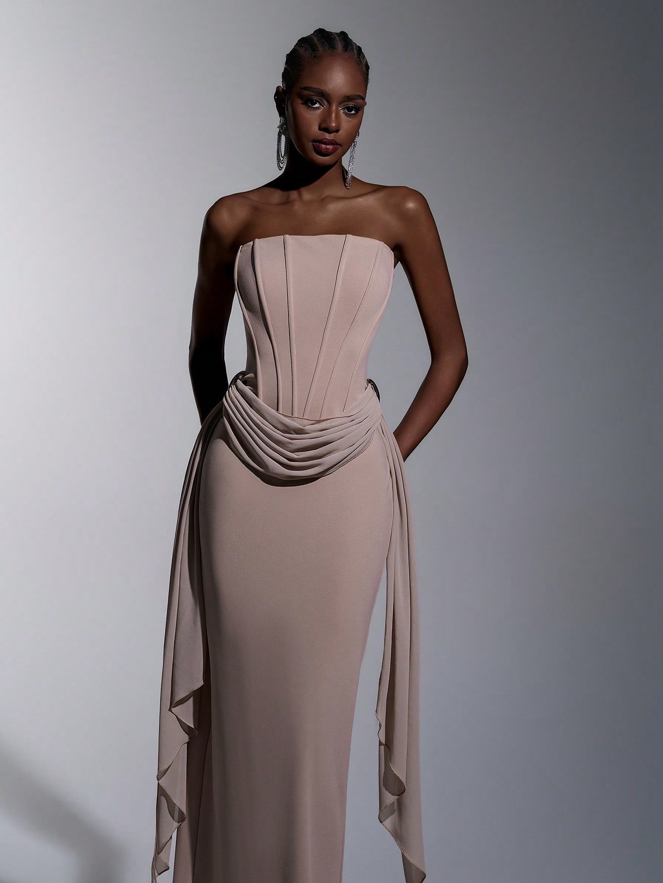 Elitara Sage Green,Summer,Elegant,Formal,Wedding Strapless Dress With Fish Bone & Metal Decor,Back - image 5