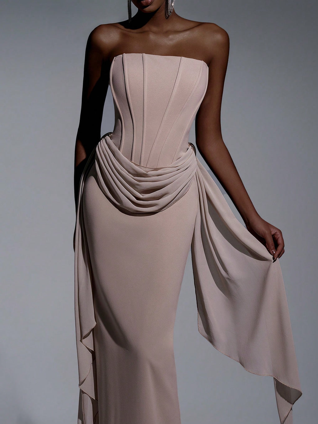 Elitara Sage Green,Summer,Elegant,Formal,Wedding Strapless Dress With Fish Bone & Metal Decor,Back - image 6