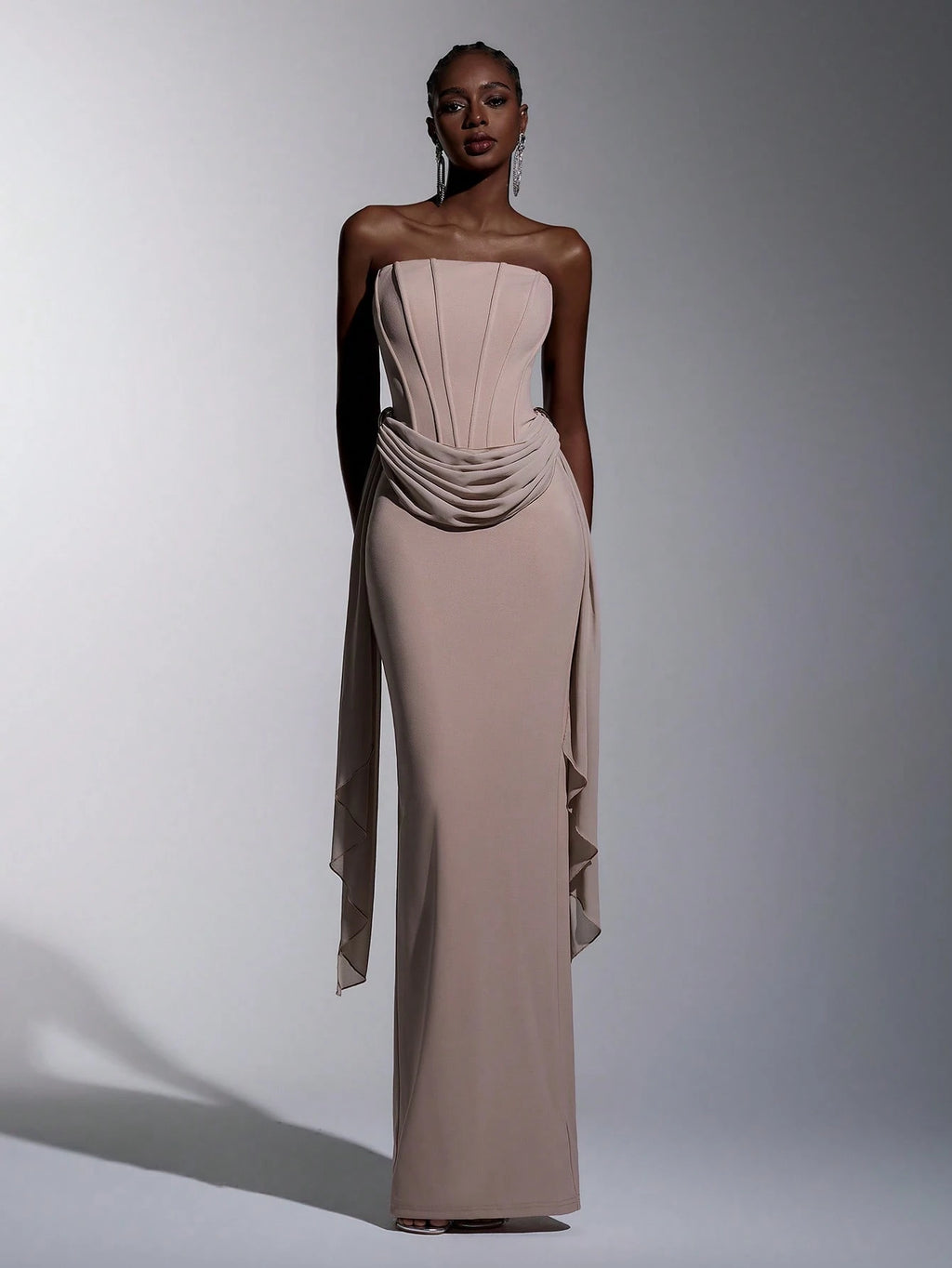 Elitara Sage Green,Summer,Elegant,Formal,Wedding Strapless Dress With Fish Bone & Metal Decor,Back - image 7