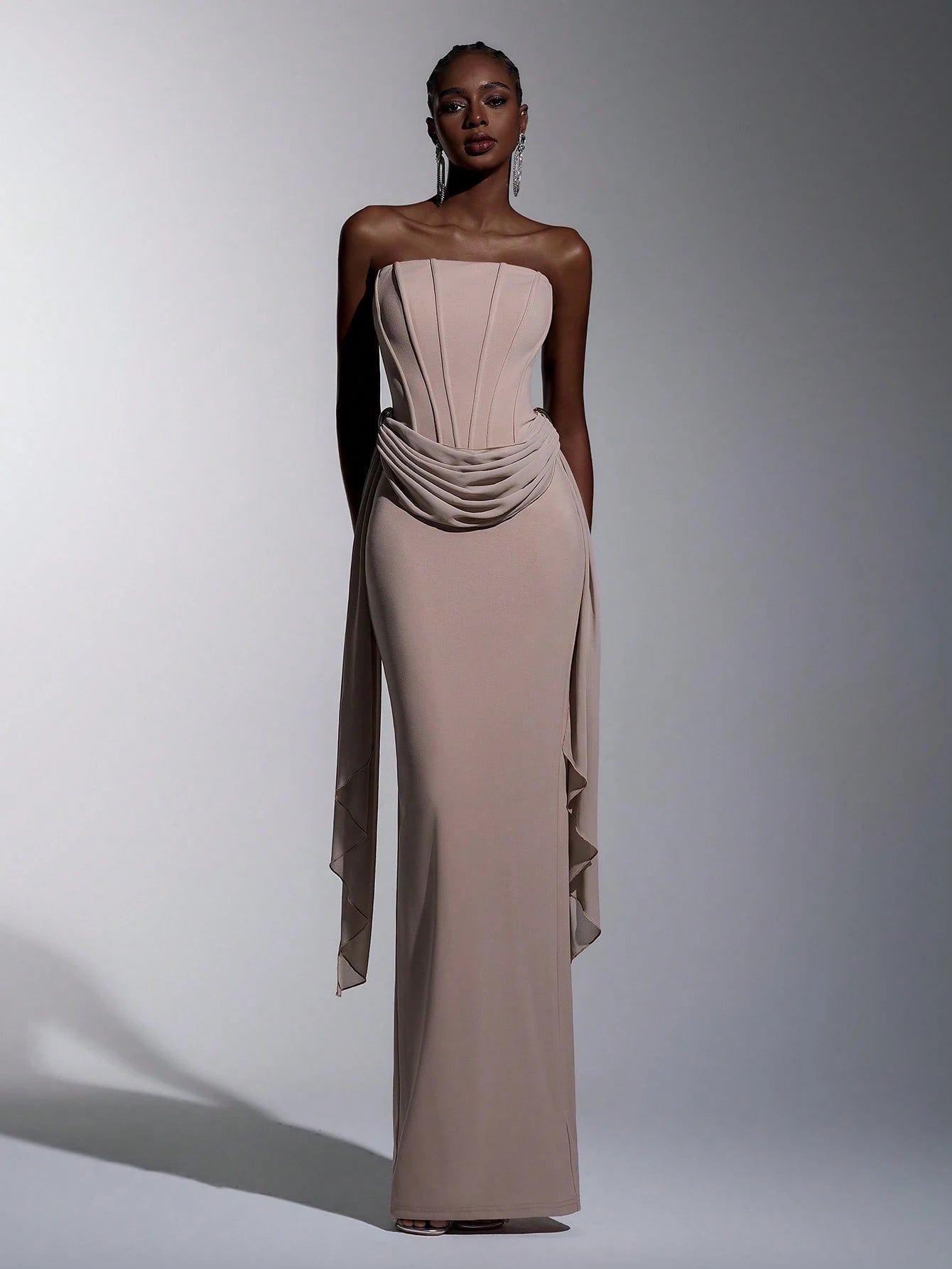 Elitara Sage Green,Summer,Elegant,Formal,Wedding Strapless Dress With Fish Bone & Metal Decor,Back - image 7