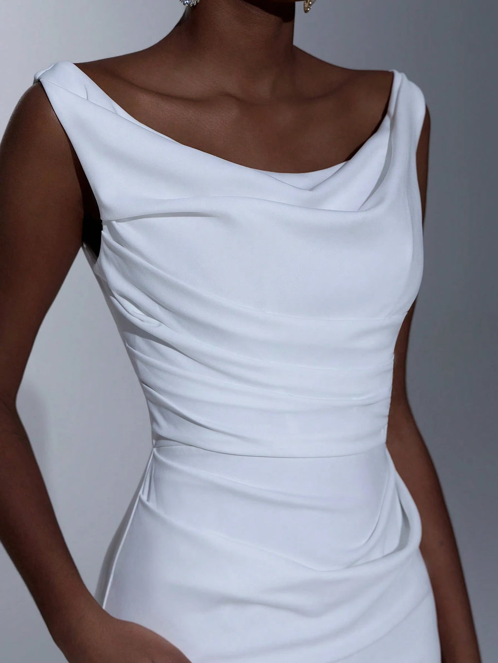 Elitara White Summer Elegant Formal Party Wedding Women's Dress,Southern French Style Deep U-Neck Pleated - image 7