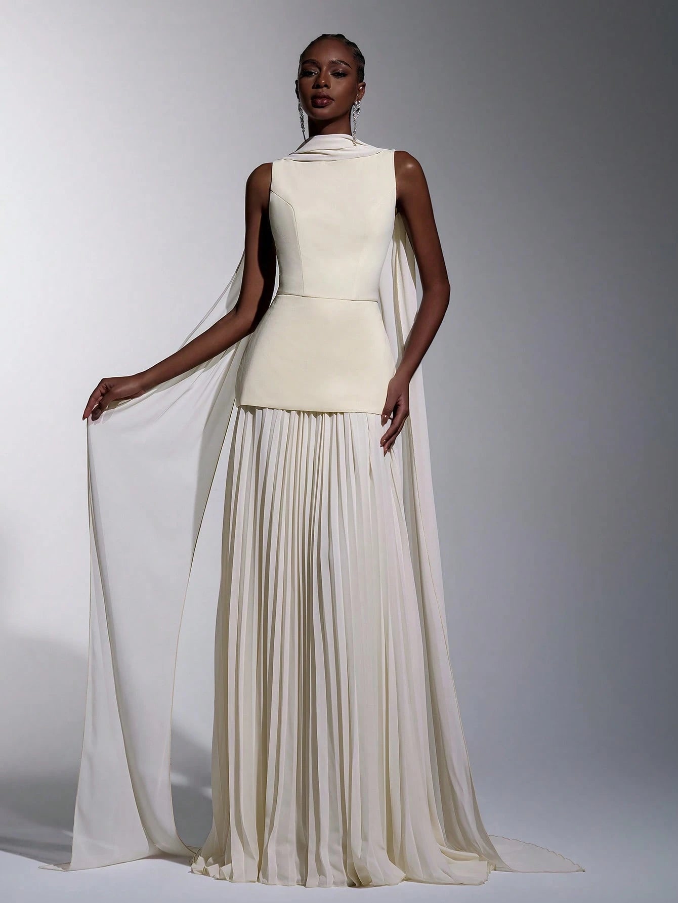 Elitara Sage Green Summer Elegant Formal Wedding Guest Dress,Chiffon Patchwork Pleated Skirt,A-Line Boat Neck