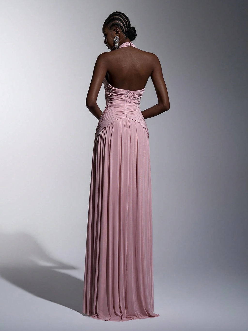 Elitara Elegant, , Fashionable Elastic Mesh Halter Neck Ruched Decor A-Line Dress, Party Wedding Guest Orange - image 9