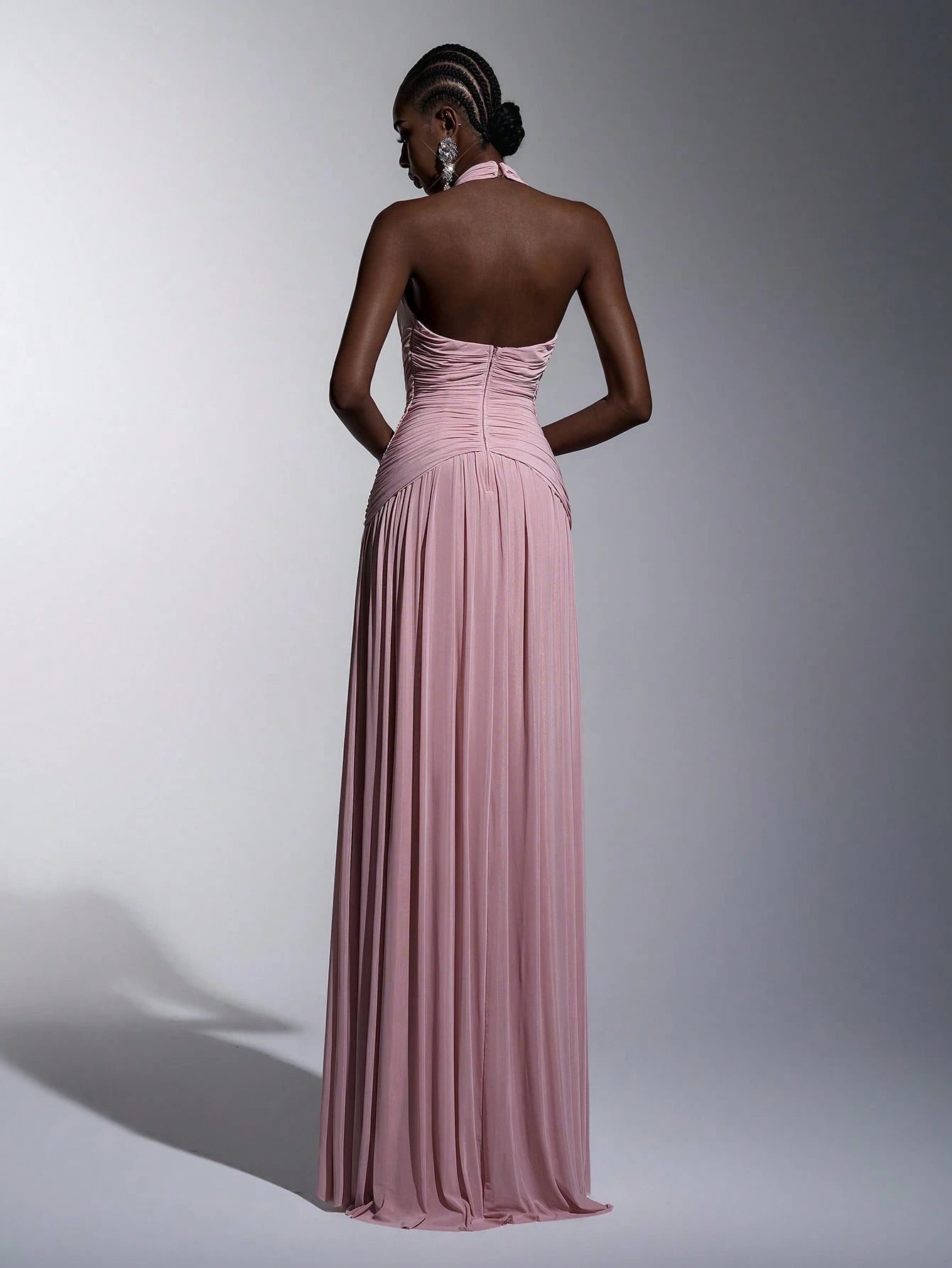 Elitara Elegant, , Fashionable Elastic Mesh Halter Neck Ruched Decor A-Line Dress, Party Wedding Guest Orange - image 9